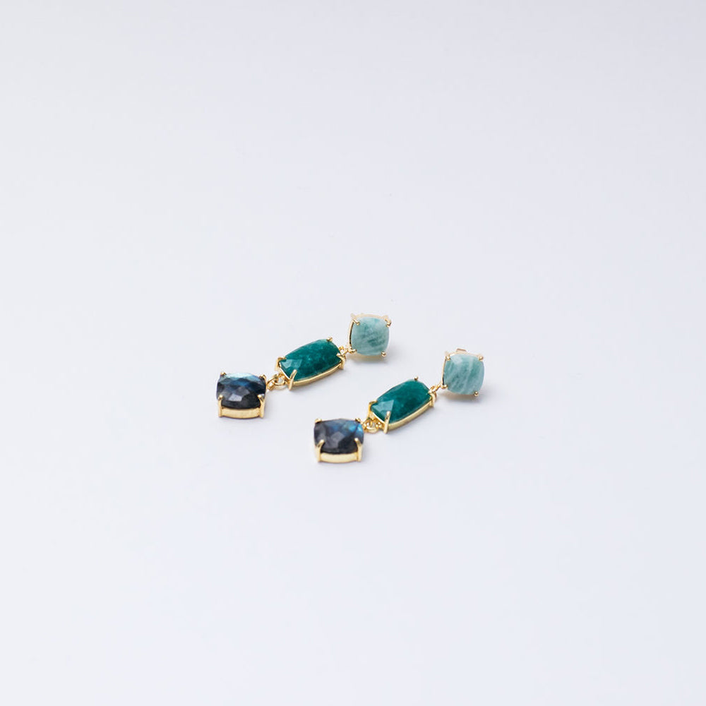 Rosalee Drops - Amazonite, Dyed Emerald & Labradorite